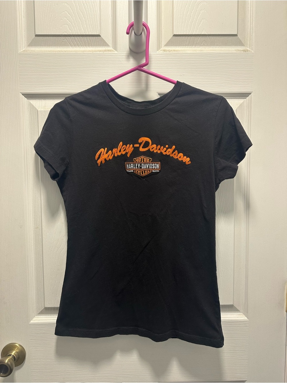 Harley-Davidson Black Tee with Orange and White Patch